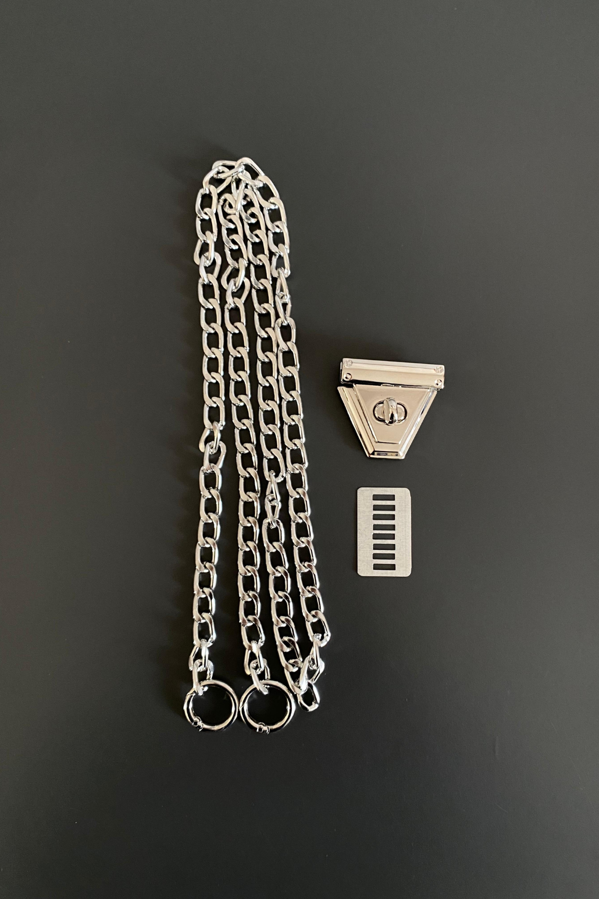 Metal Halkalı Zincir Seti 110 cm Nikel Yaylı Halka,Kilit, Zincir