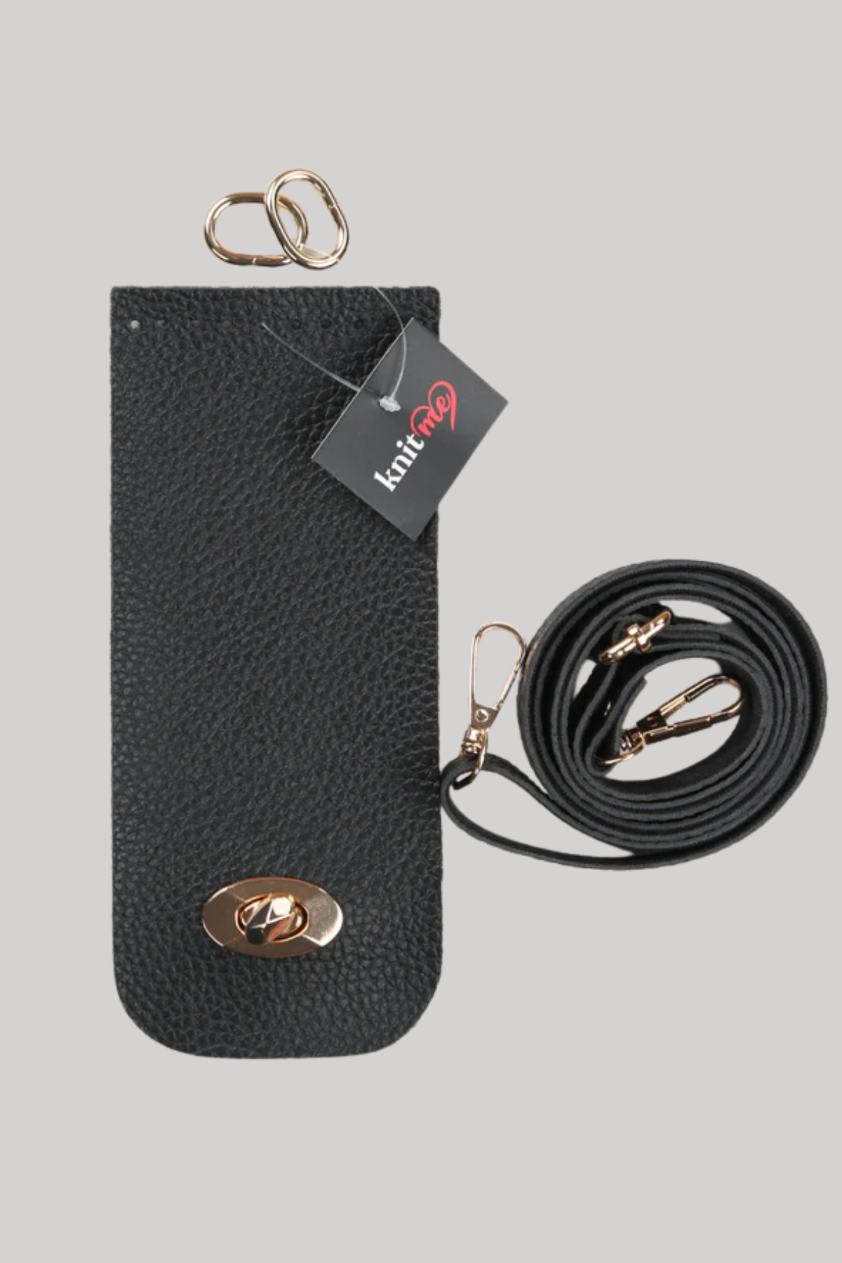 Klipsli Telefon Seti 8,5x20 cm Siyah Örgü Çanta Kiti Çanta Aksesuarı 