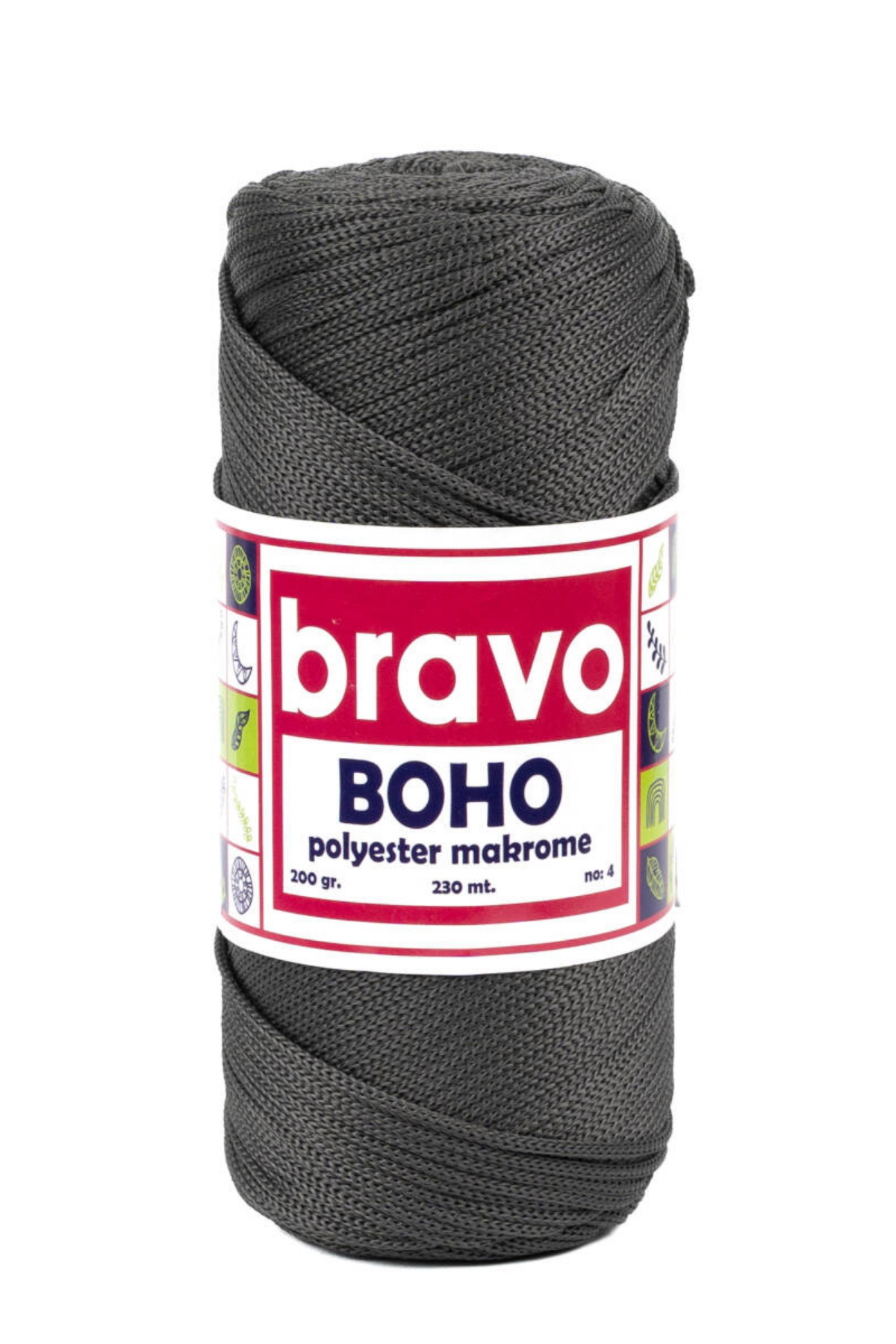 Polyester Makrome No:4 - Koyu Gri 67 Polyester Makrome Ipi - 200 gr - 230 M Supla Ip Çanta Ipi 2 Mm