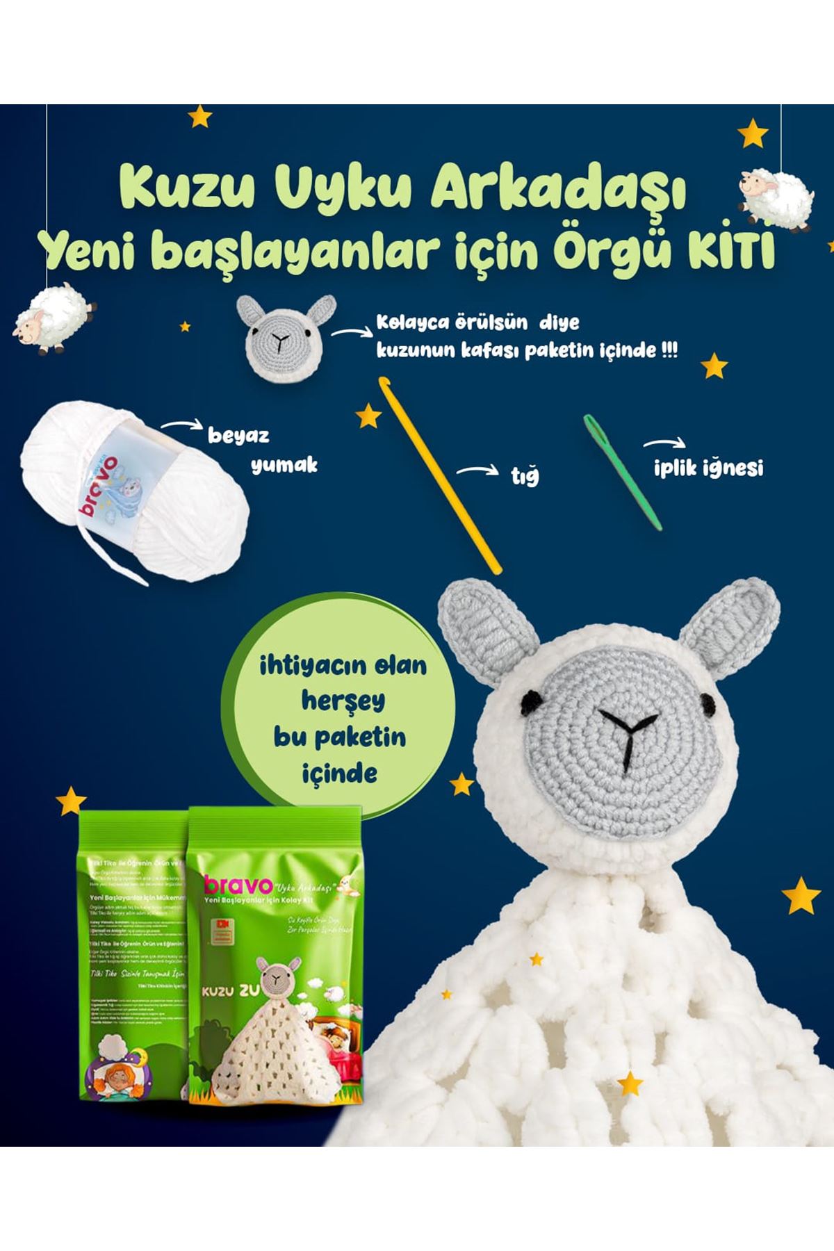 Easy Kit Kuzu Zu - Örgü Öğrenme Kiti | Yeni Başlayanlar Için Videolu Tığ Işi Kuzu Örgü Seti