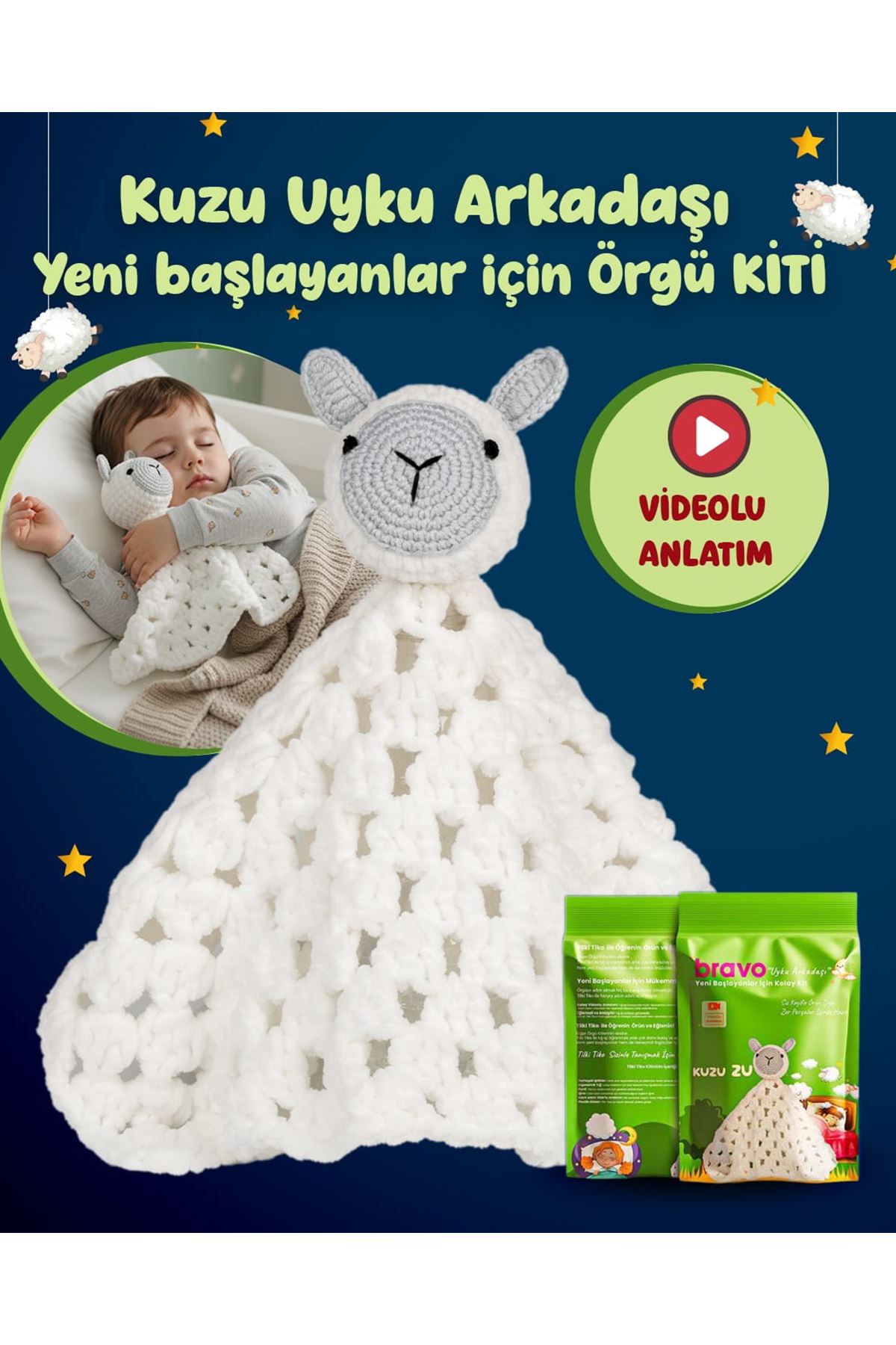 Easy Kit Kuzu Zu - Örgü Öğrenme Kiti | Yeni Başlayanlar Için Videolu Tığ Işi Kuzu Örgü Seti
