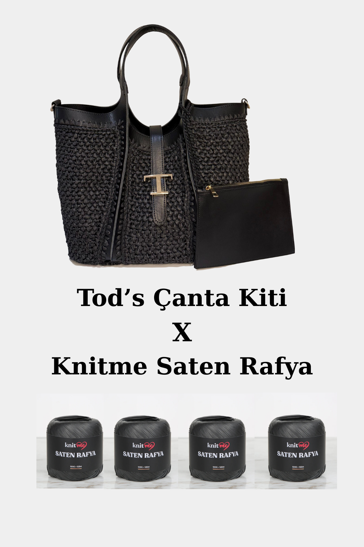 Tods Model Siyah Örgü Çanta Kiti  Saten Rafya İpler Dahil Kit Örgü Kiti