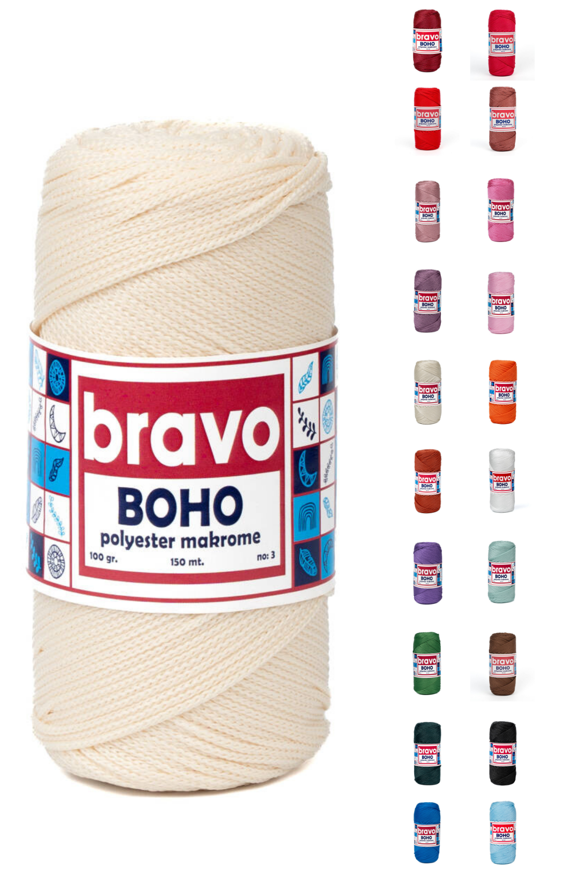 Polyester No:3 - 017 Krem Polyester Makrome Ipi 1 Mm-100 gr Supla Ip Çanta Ipi