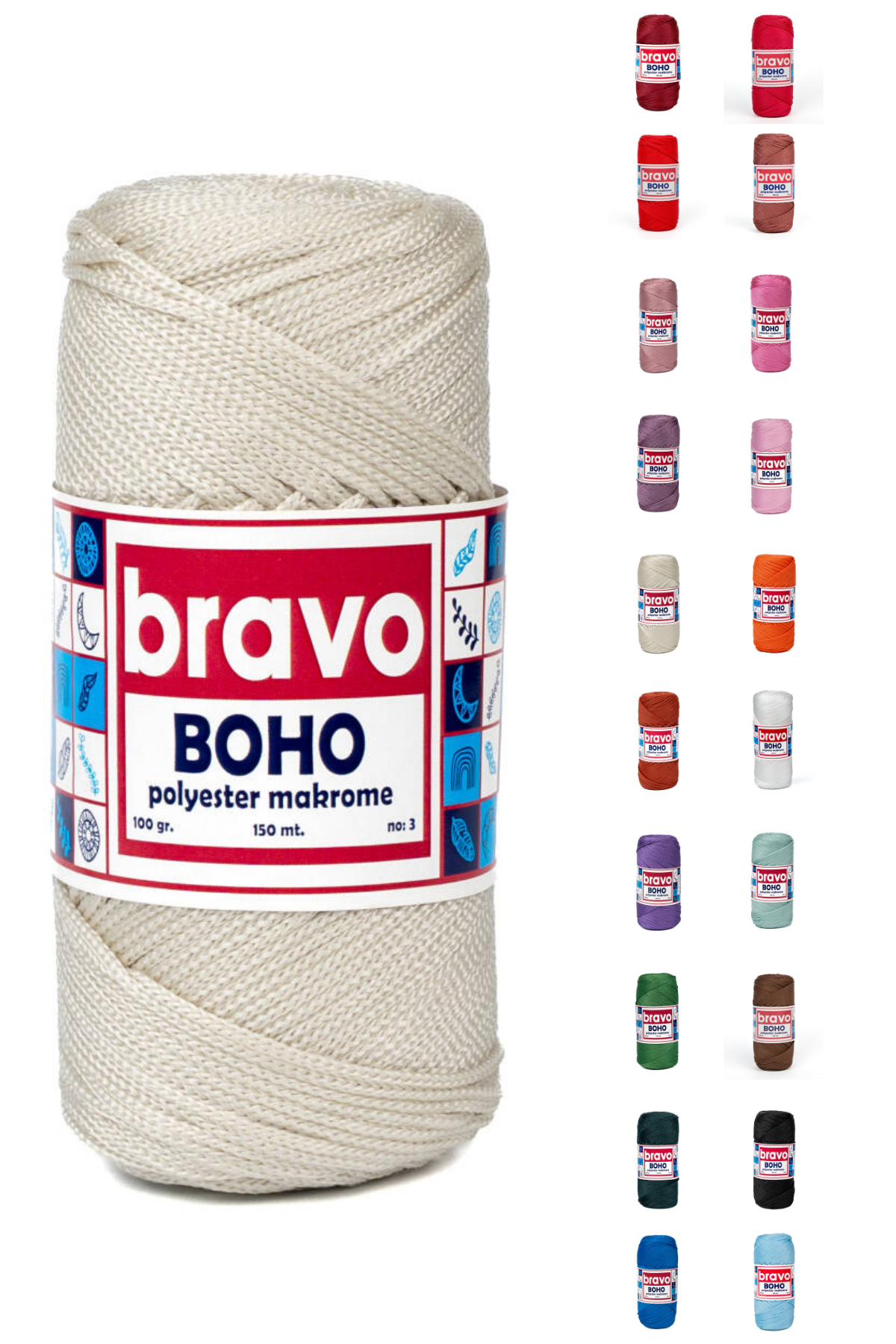 Polyester No:3 - 010 Kemik Polyester Makrome Ipi 1 Mm-100 gr Supla Ip Çanta Ipi