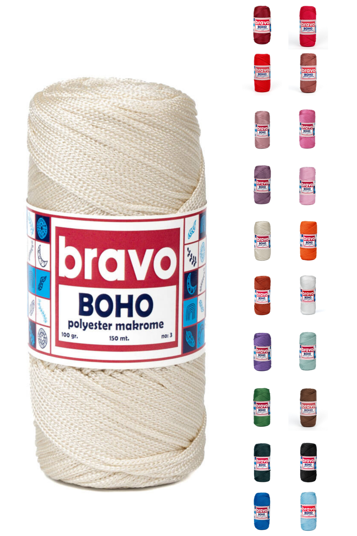 Polyester No:3 - 018 Orta Krem Polyester Makrome Ipi 1 Mm-100 gr Supla Ip Çanta Ipi