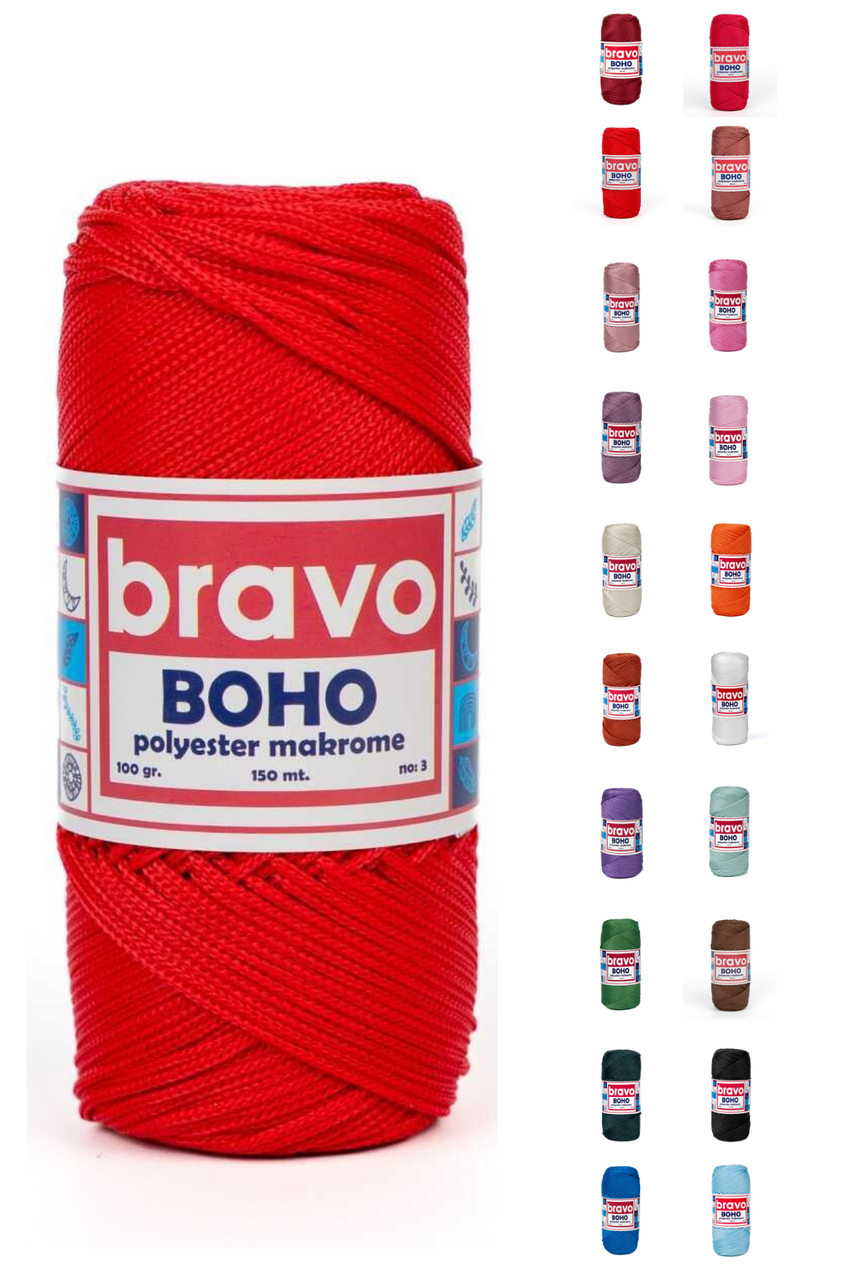 Polyester No:3 - 100 Kırmızı Polyester Makrome Ipi 1 Mm-100 gr Supla Ip Çanta Ipi