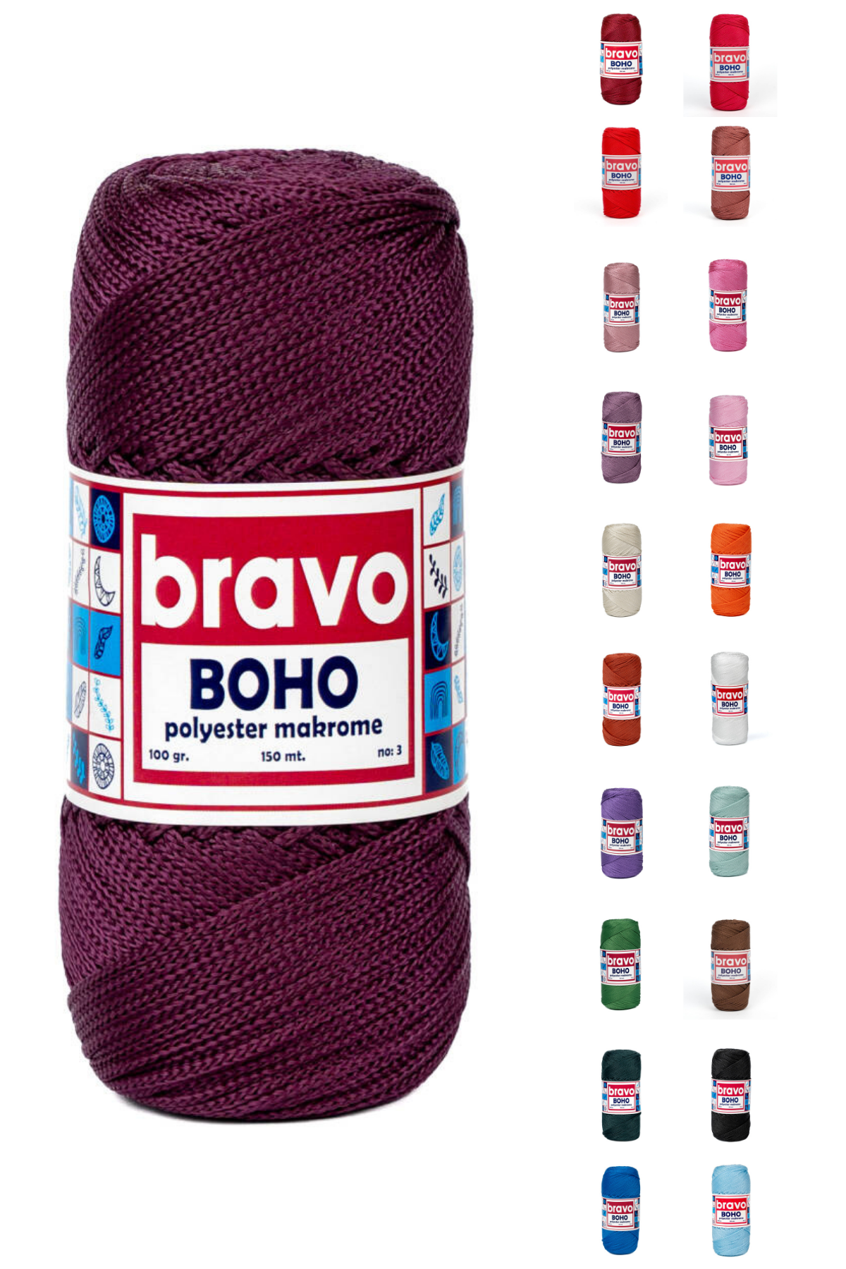 Polyester No:3 -160 Mor Polyester Makrome Ipi 1 Mm-100 gr Supla Ip Çanta Ipi