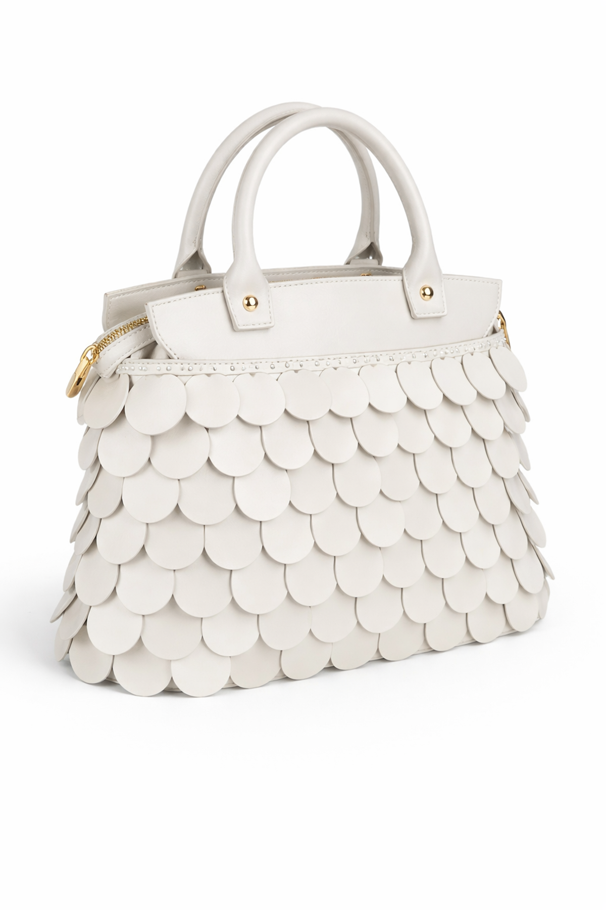 Pullu Çanta Krem Örgü Kiti Deri Kit 