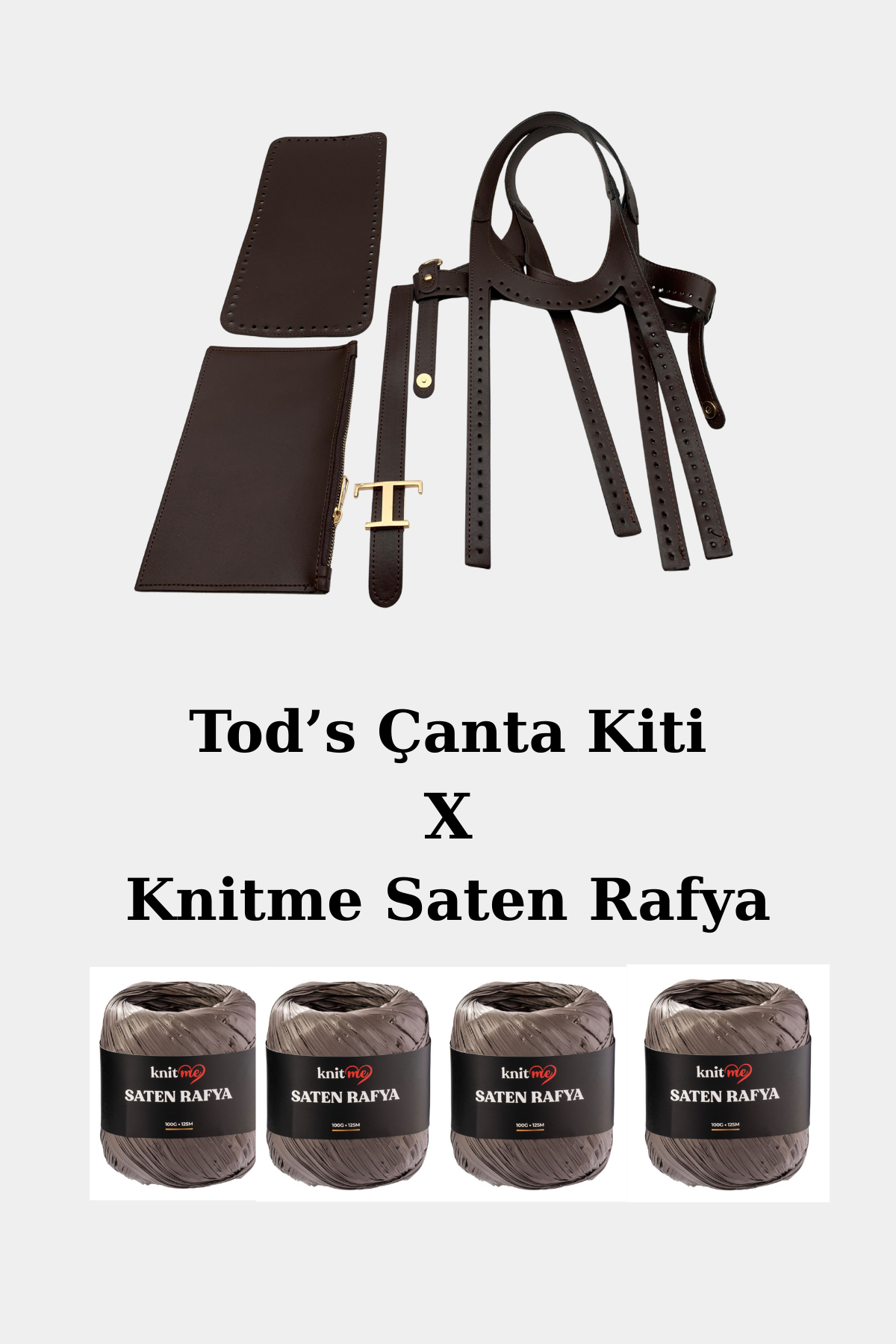 Tods Model Acı Kahve Örgü Çanta Kiti Saten Rafya İpler Dahil Kit Örgü Kiti