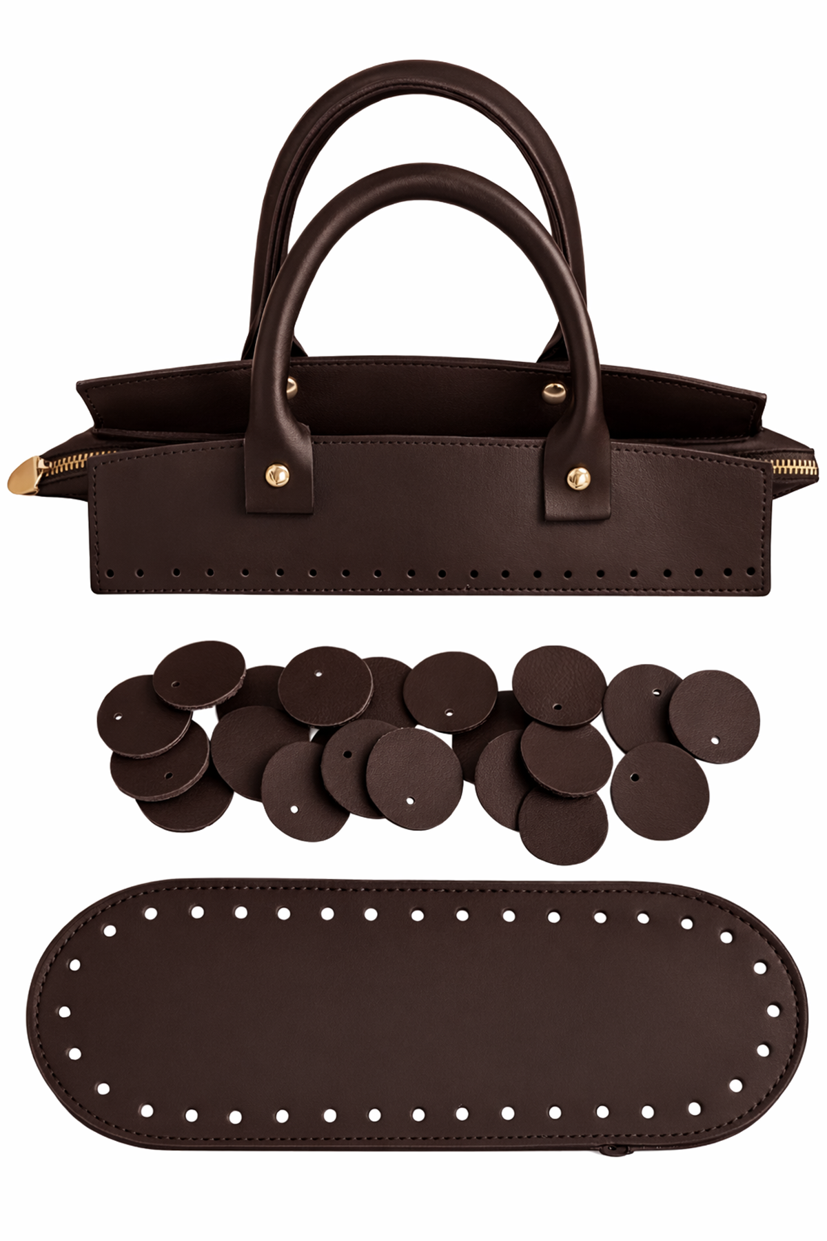 Pullu Çanta Acı Kahve Örgü Kiti Deri Kit Örgü Kiti