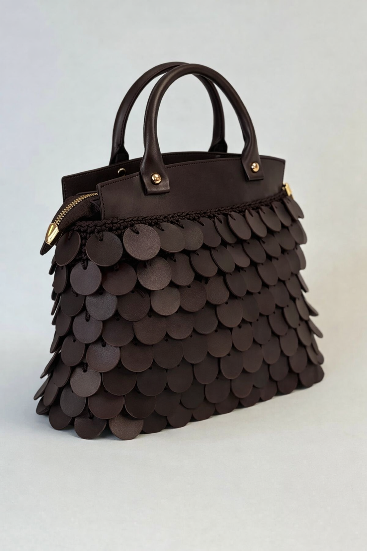 Pullu Çanta Acı Kahve Örgü Kiti Deri Kit Örgü Kiti