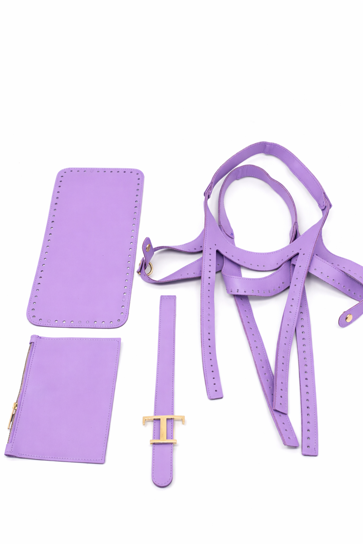 Tods Çanta Kiti Deri Örgü Kiti Lila İpsiz Tokalı Cüzdanlı 4lü Çanta Seti