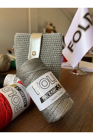 Fold Simli Polyester Makrome İpi No:3 062 Gümüş 1 Mm - 100 gr - 115 M Supla Ip Çanta Ipi