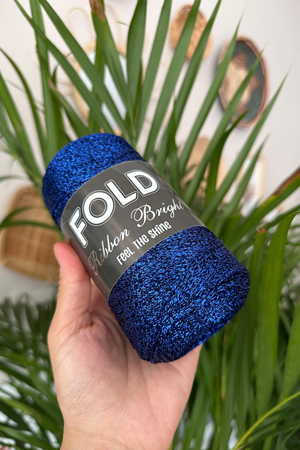 Ribbon Bright Saks Mavisi -  Simli Ribbon Örgü İpi %100 Premium Sim Lase