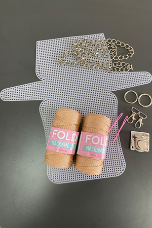 Kanvas Çanta Örgü Kiti 33x18cm -Sütlü Kahve Polyester Makrome No.3 Plastik Kanvas Çanta Seti