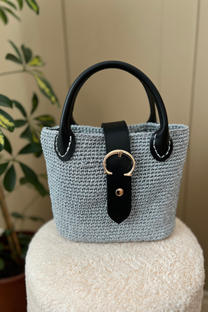 Dil Kapak Siyah Çanta Örgü Kiti  Gucci Gümüş Tokalı