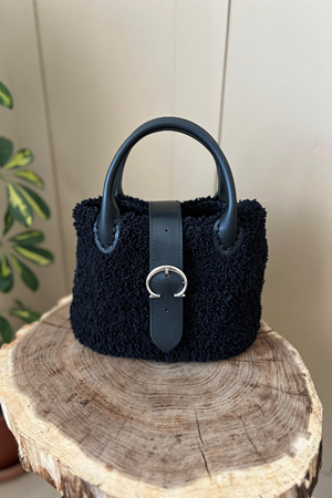 Dil Kapak Siyah Çanta Örgü Kiti  Gucci Gümüş Tokalı