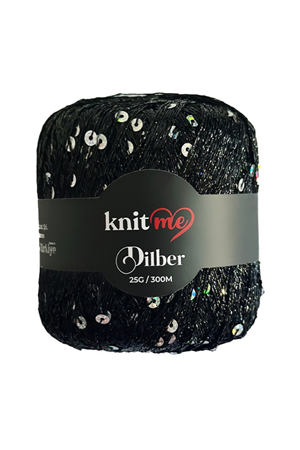 Knitme - Dilber Siyah-Gümüş Pul 25 Gr 310 Mt Pullu İp Örgü İpi 
