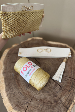 Gold Simli Polyester Makrome No.4 Çanta Örgü Kiti