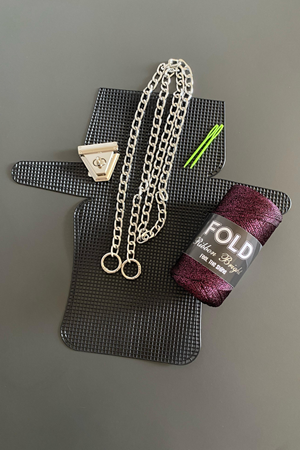 Kanvas Çanta Örgü Kiti Mürdüm Simli Ribbon Plastik Kanvas Çanta Seti 33x18cm