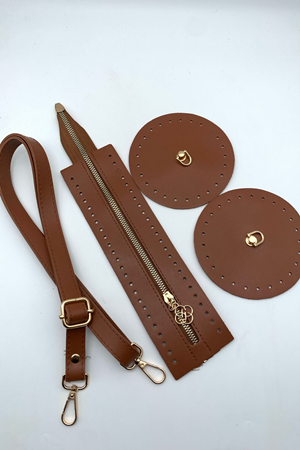 Silindir Fermuarlı Bavul Çanta Örgü Kiti - Taba