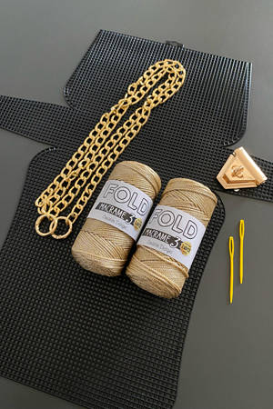 Kanvas Çanta Örgü Kiti 45x21 cm - 031  Polyester Makrome No.3 Plastik Kanvas Çanta Seti - Simli Ip