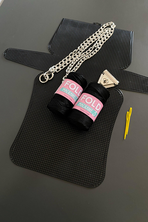 Kanvas Çanta Siyah Örgü Kiti 45x22cm - Polyester Makrome No.3 Plastik Kanvas Çanta Seti