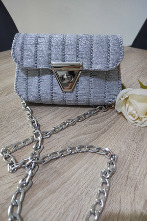 Kanvas Çanta Örgü Kiti Gümüş Simli Ribbon Plastik Kanvas Çanta Seti 33x18cm