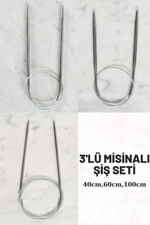 Çelik Telli Misinalı Örgü Şişi Seti 5mm 40 Cm-60 Cm Ve 100 Cm