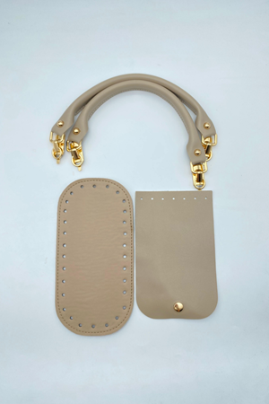 Kapaklı  Bej Örgü Çanta Kiti Taban 10x20cm