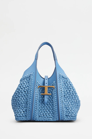 Tods Çanta Kiti Deri Örgü Kiti Mavi İpsiz Tokalı Cüzdanlı 4lü Çanta Seti