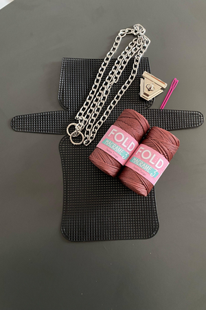 Kanvas Çanta Örgü Kiti 205 Kahverengi Polyester No.3 Plastik Kanvas Çanta Seti 45x22cm