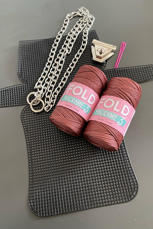 Kanvas Çanta Örgü Kiti 205 Kahverengi Polyester No.3 Plastik Kanvas Çanta Seti 45x22cm