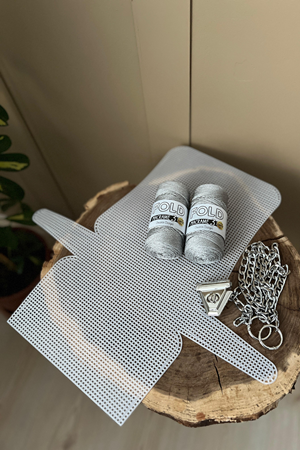 Kanvas Çanta Örgü Kiti 45x21 cm Gümüş Simli Polyester Makrome No.3 Simli İp