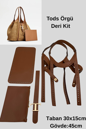Tods Çanta Kiti Deri Örgü Kiti Taba Renk İpsiz Tokalı Cüzdanlı 4lü Çanta Seti