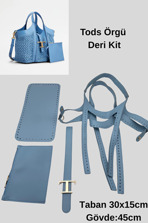 Tods Çanta Kiti Deri Örgü Kiti Mavi İpsiz Tokalı Cüzdanlı 4lü Çanta Seti