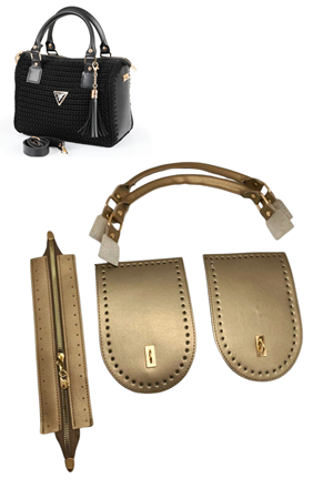 PRD Saplı Yan Körüklü Gold Deri Çanta Örgi Kiti Çanta Seti 