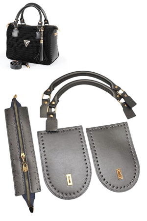 PRD Saplı Yan Körüklü Gümüş Deri Çanta Örgi Kiti Çanta Seti