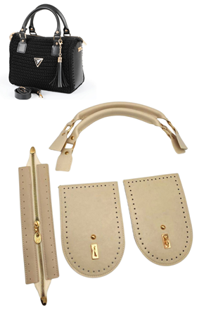 PRD Saplı Yan Körüklü Bej Deri Çanta Örgi Kiti Çanta Seti