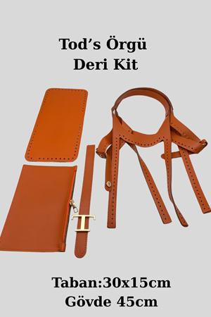 Tods Çanta Kiti Deri Örgü KitiTuruncu Renk İpsiz Tokalı Cüzdanlı 4lü Çanta Seti 