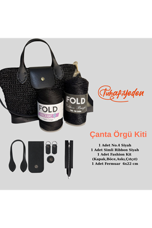 Çanta Örgü Kiti Polyester İp Simli Ribbon İp Örgü Kiti Suni Deri 