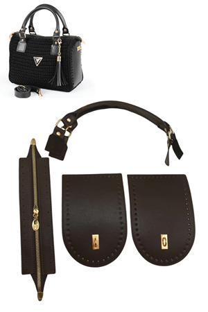 PRD Saplı Yan Körüklü Acı Kahve Deri Çanta Örgi Kiti Çanta Seti