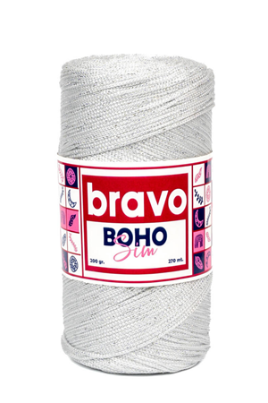 Simli Polyester Makrome No:4 01G Beyaz Gümüş Sim 2 Mm - 200 gr - 270mt Supla Ip Çanta Ipi