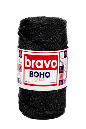 Simli Polyester Makrome No:4  270S Siyah Siyah Sim 2 Mm - 200 gr - 270mt Supla Ip Çanta Ipi