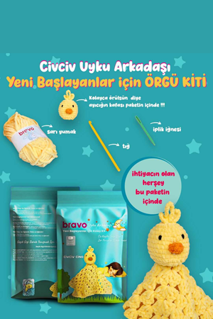 Easy Kit Civciv Cino - Örgü Öğrenme Kiti | Yeni Başlayanlar Için Videolu Tığ Işi Ayıcık Örgü Seti