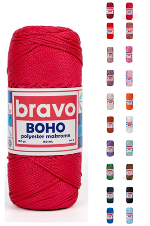 Polyester No:3 - 105  Koyu Kırmızı Polyester Makrome Ipi 1 Mm-100 gr Supla Ip Çanta Ipi