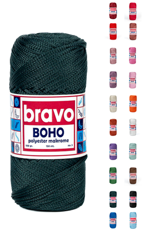 Polyester No:3 -180 Nefti Yeşili Polyester Makrome Ipi 1 Mm-100 gr Supla Ip Çanta Ipi