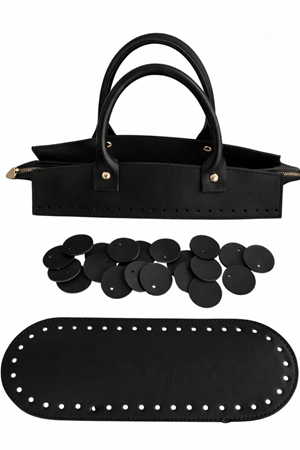 Pullu Çanta Siyah Örgü Kiti Deri Kit 