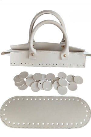 Pullu Çanta Krem Örgü Kiti Deri Kit 