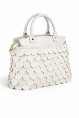 Pullu Çanta Krem Örgü Kiti Deri Kit 